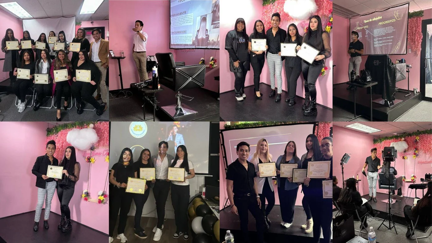 Collage de momentos de formación, participantes y certificados
